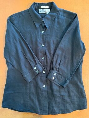 Relaxed Black Button-Down Linen Shirt